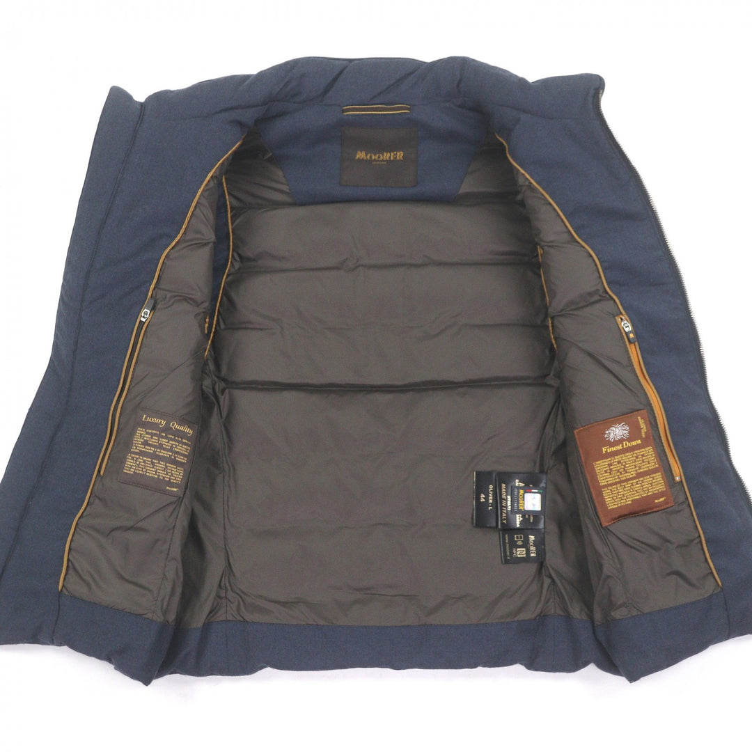 Excellent MOORER Down vest Stand collar WZIP Navy Virgin wool mens 44 OLIVER-L