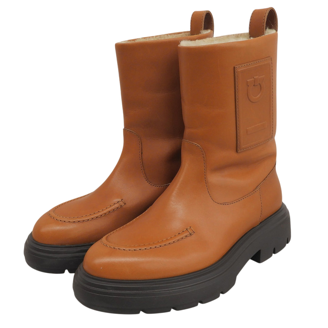 Great FERRAGAMO short boots TIRBA FUR Brown leather Women 776773