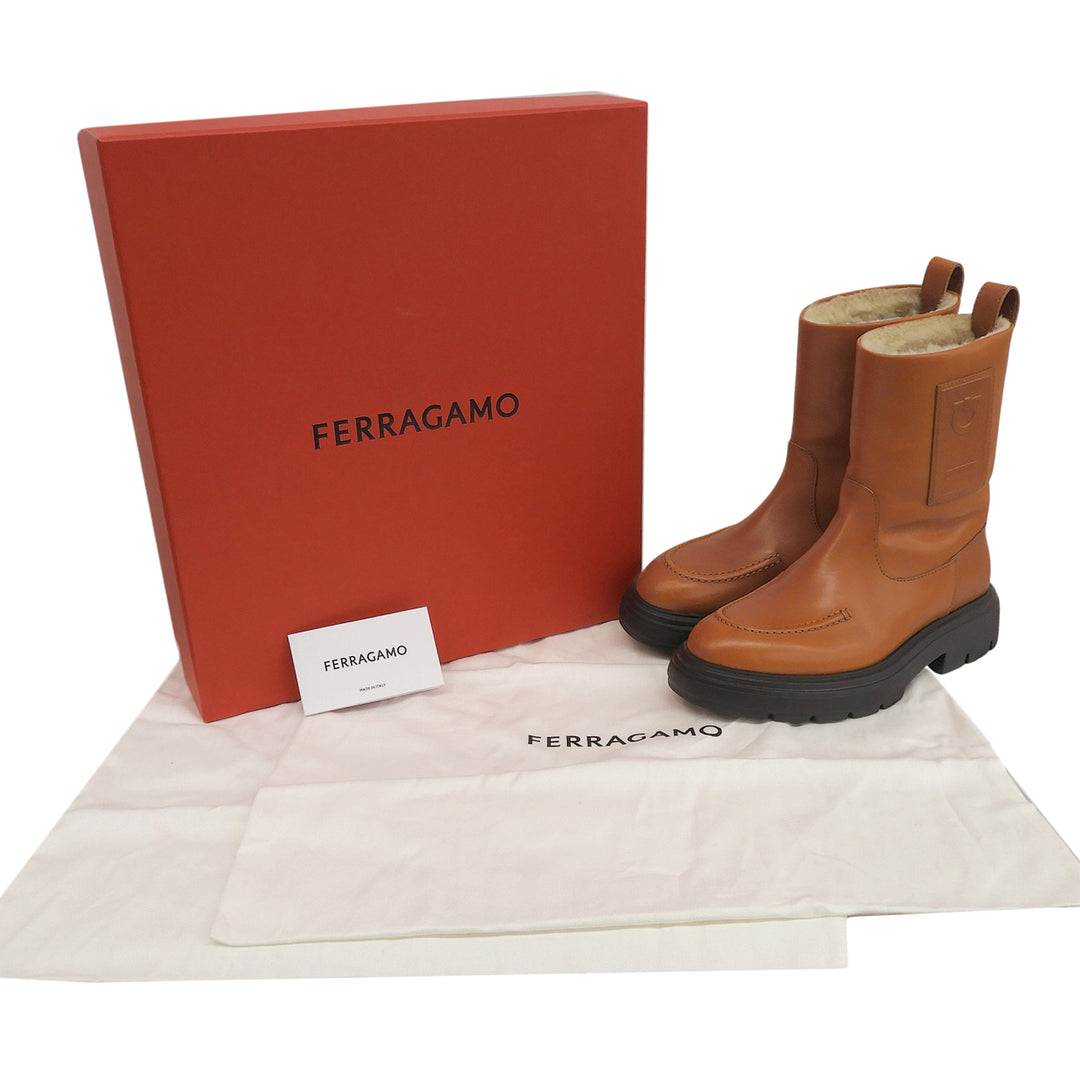 Great FERRAGAMO short boots TIRBA FUR Brown leather Women 776773