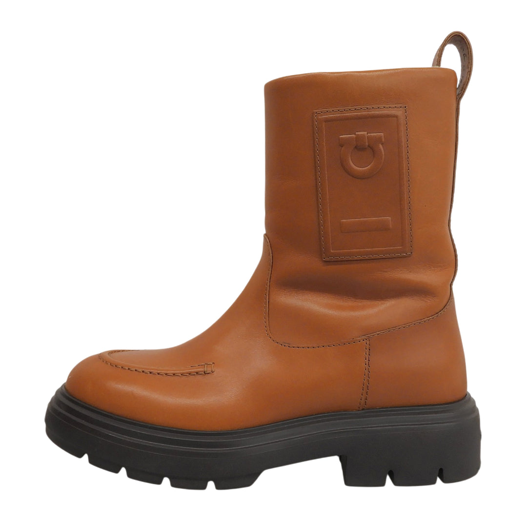 Great FERRAGAMO short boots TIRBA FUR Brown leather Women 776773