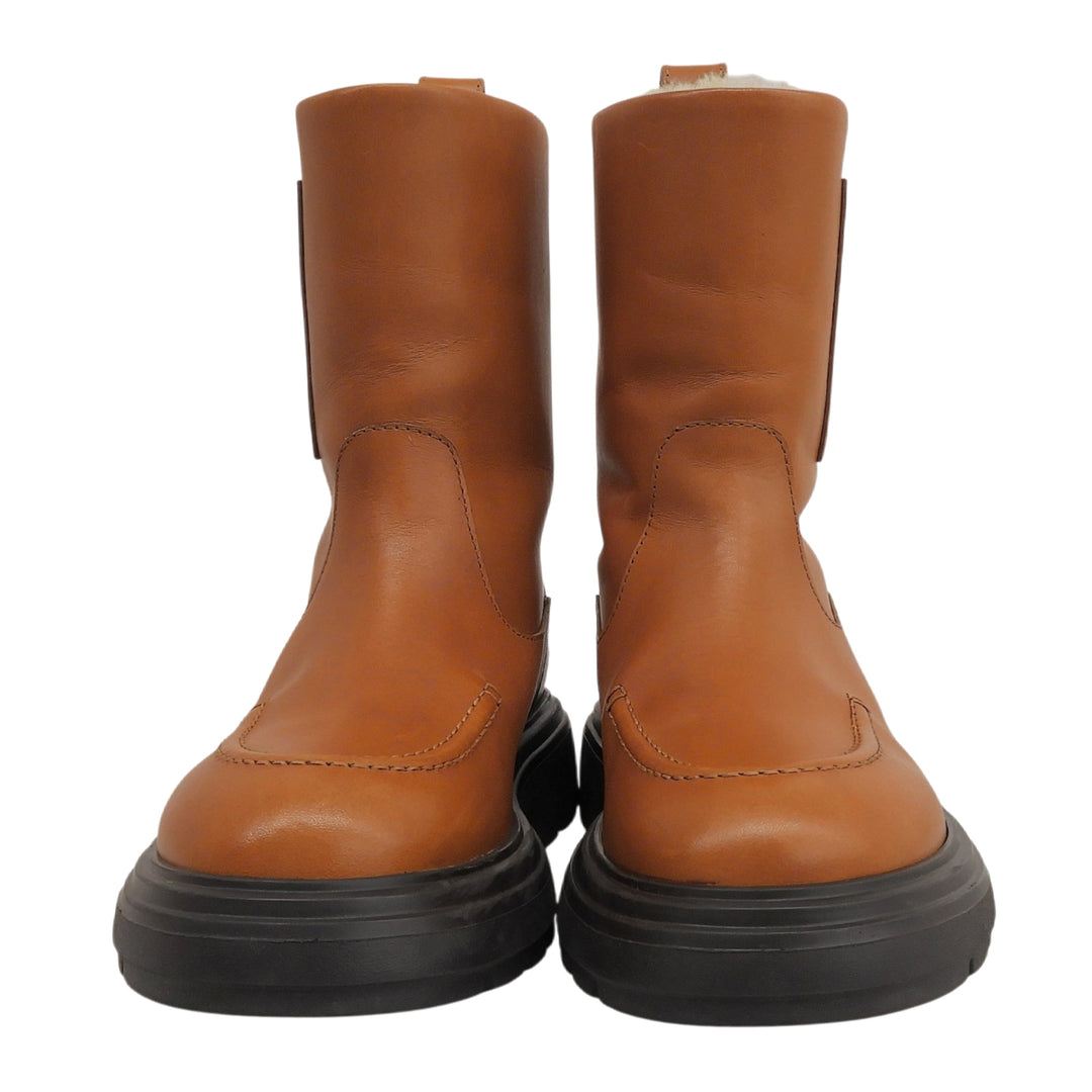 Great FERRAGAMO short boots TIRBA FUR Brown leather Women 776773