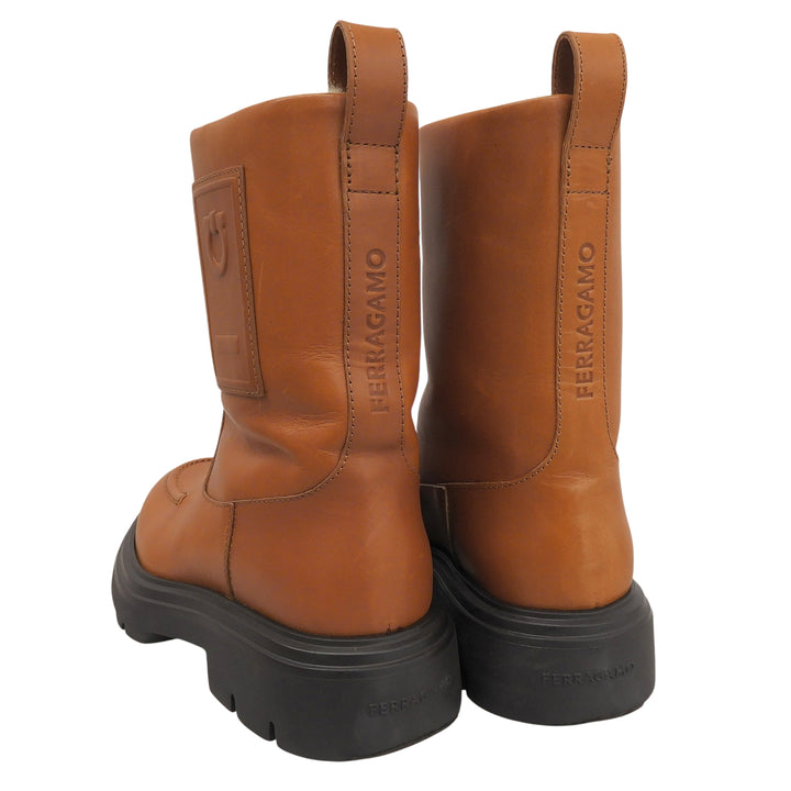 Great FERRAGAMO short boots TIRBA FUR Brown leather Women 776773