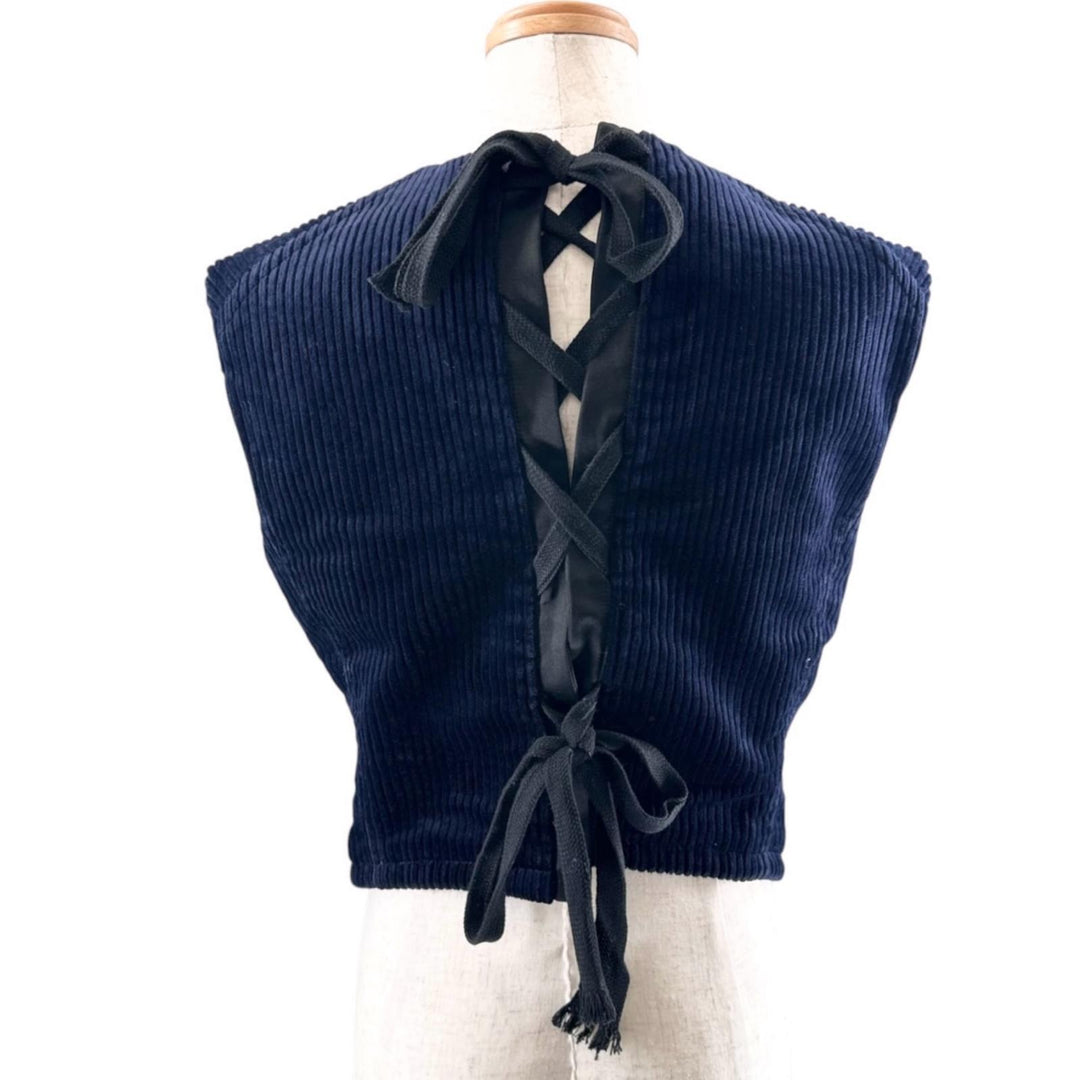 Excellent BLAMINK Best Crew neck lace-up corduroy Navy cotton 38 7925-299-0080