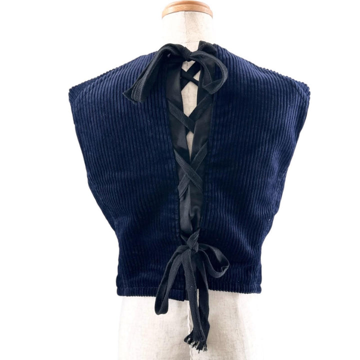 Excellent BLAMINK Best Crew neck lace-up corduroy Navy cotton 38 7925-299-0080