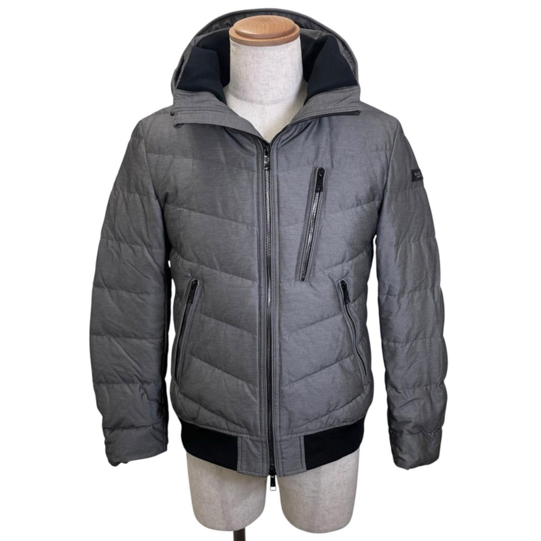Excellent BLACK LABELCRESTBRIDGE Down jacket Double-zip hooded gray mens M