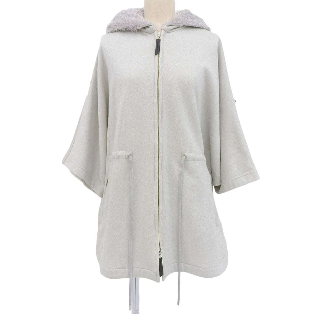 Excellent MORABITO hoodie Leather patch hooded drawstring glitter zip-up 38