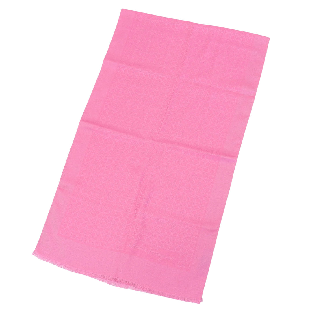 Pristine FERRAGAMO scarf Gancini Pattern with Fringe pink silk Women