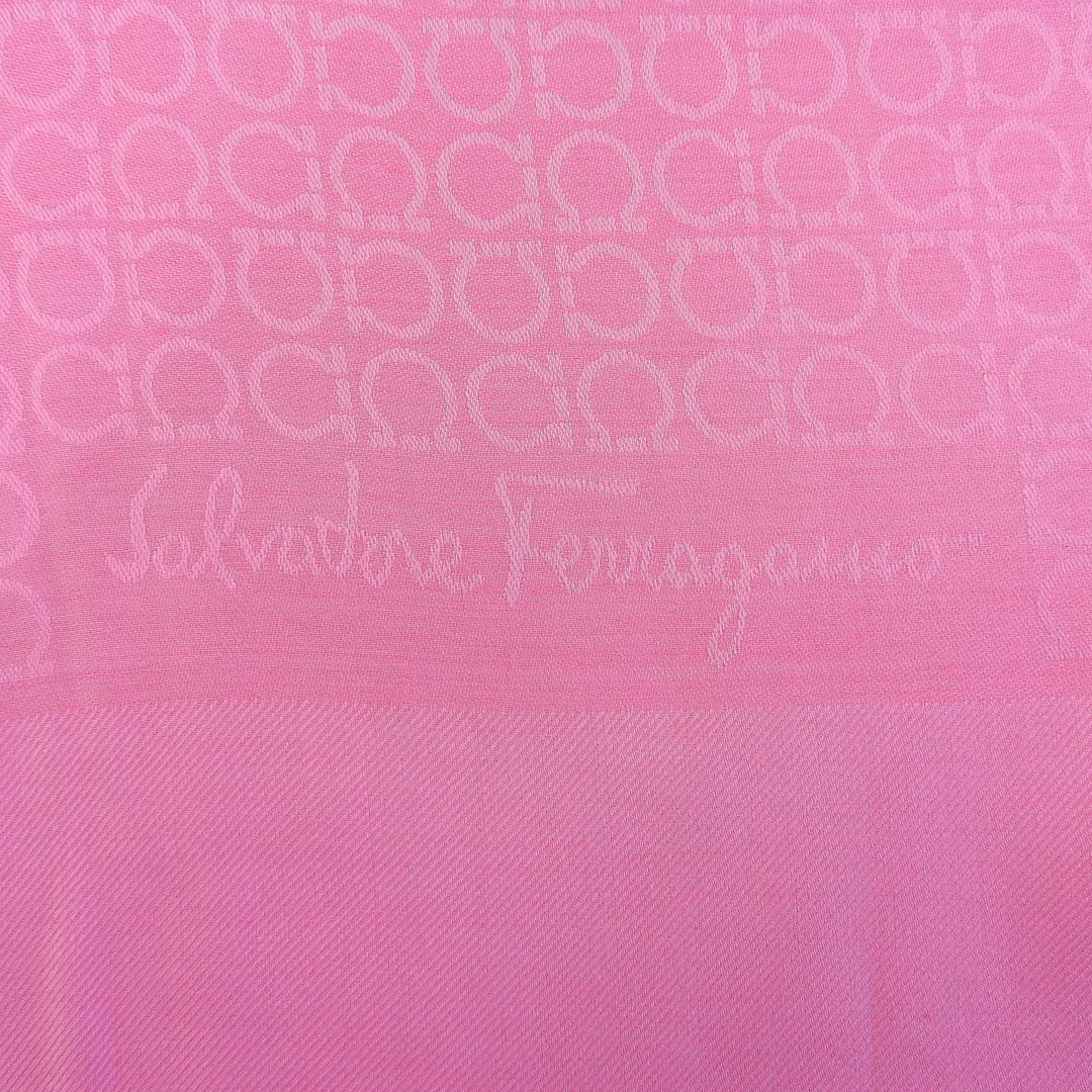 Pristine FERRAGAMO scarf Gancini Pattern with Fringe pink silk Women