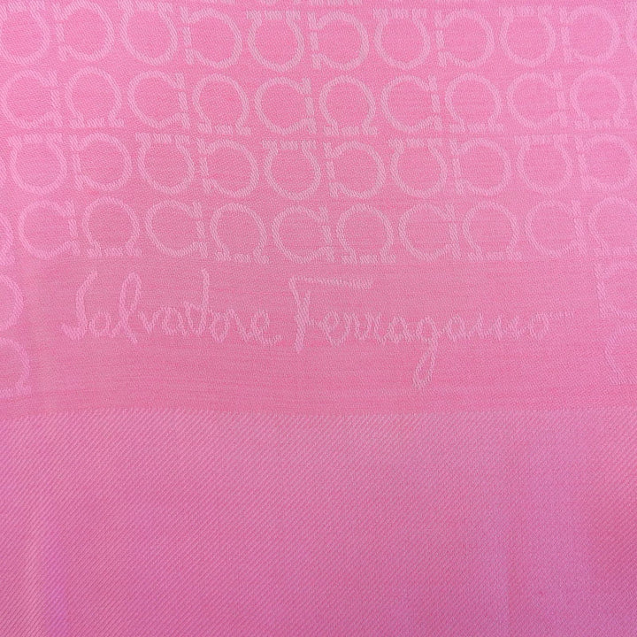 Pristine FERRAGAMO scarf Gancini Pattern with Fringe pink silk Women
