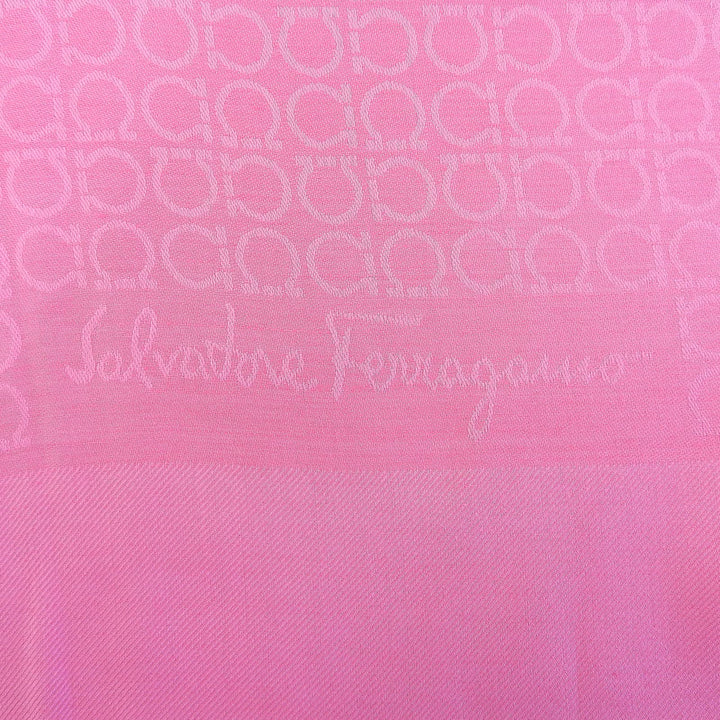 Pristine FERRAGAMO scarf Gancini Pattern with Fringe pink silk Women