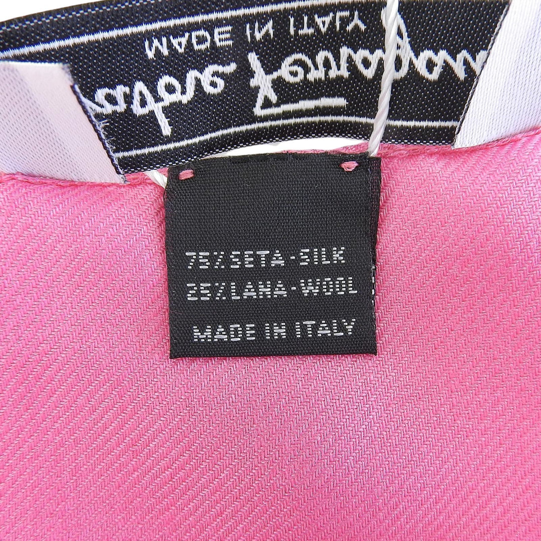 Pristine FERRAGAMO scarf Gancini Pattern with Fringe pink silk Women