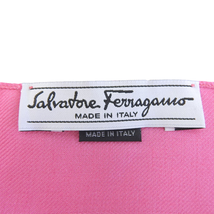 Pristine FERRAGAMO scarf Gancini Pattern with Fringe pink silk Women