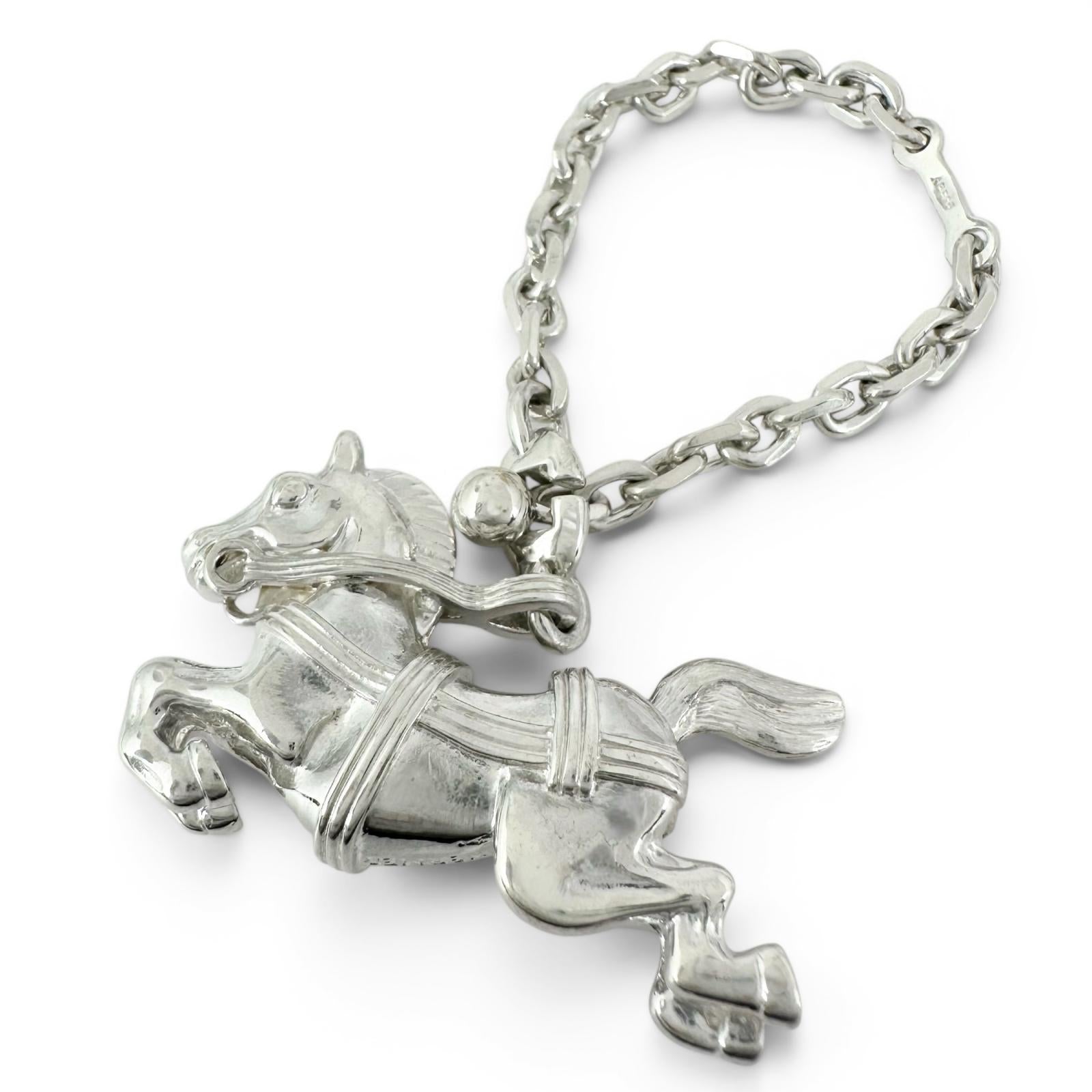 Excellent HERMES Bag charm Shuval Horse Keychain Silver SV925