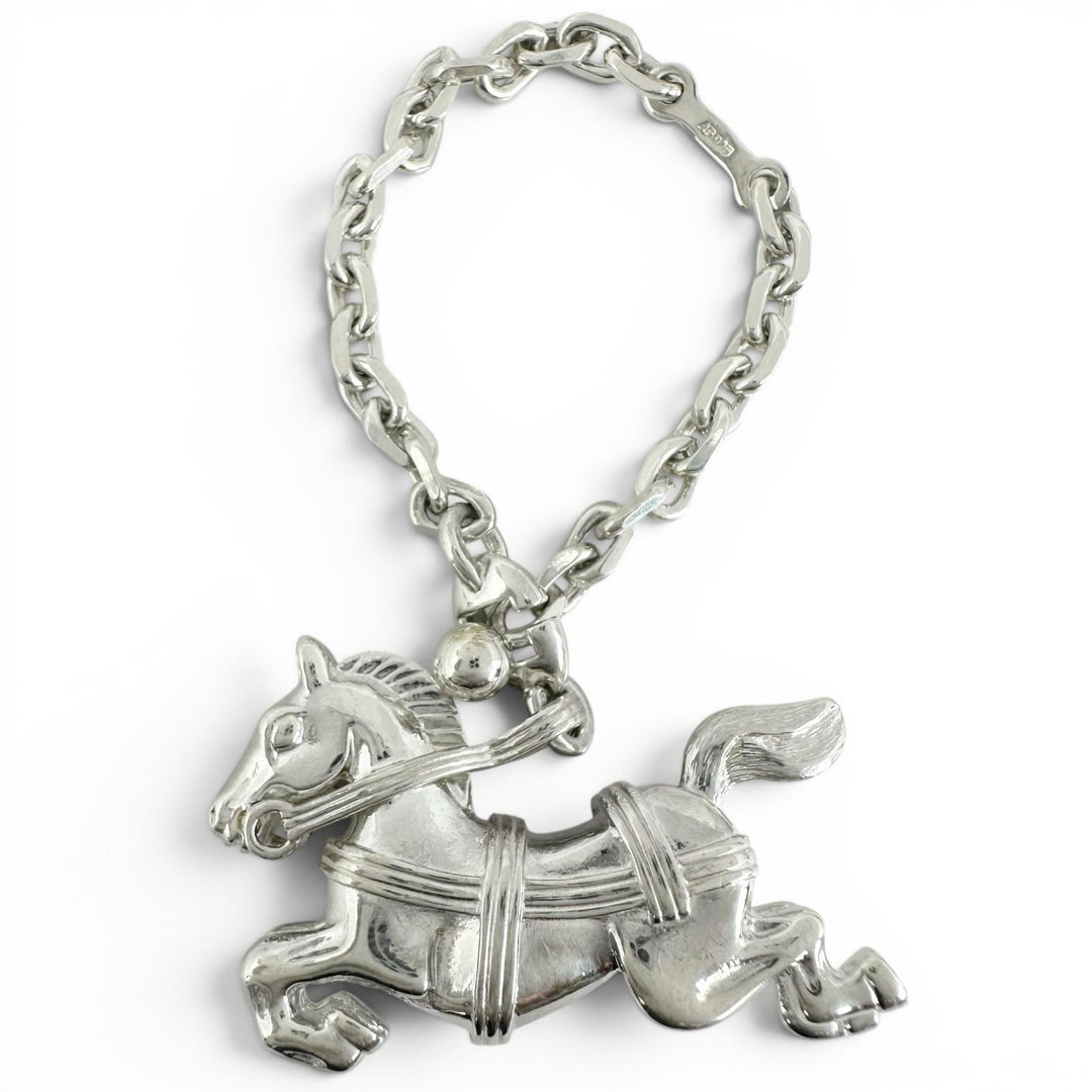 Excellent HERMES Bag charm Shuval Horse Keychain Silver SV925 Women