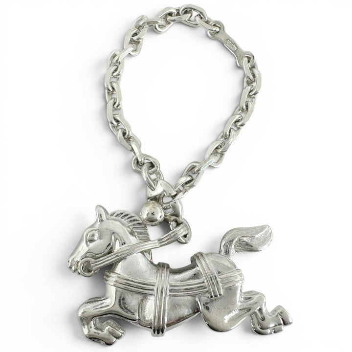 Excellent HERMES Bag charm Shuval Horse Keychain Silver SV925 Women