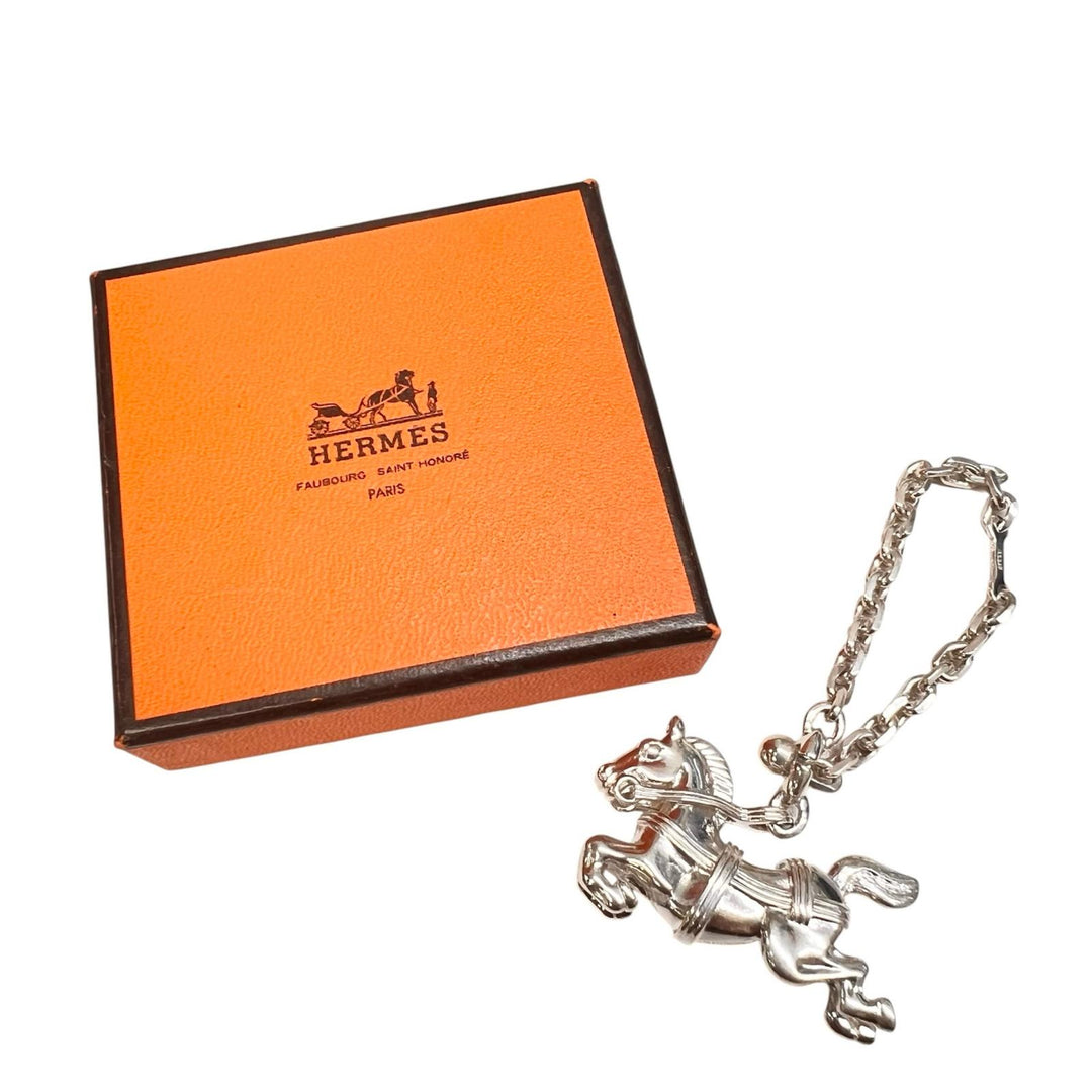 Excellent HERMES Bag charm Shuval Horse Keychain Silver SV925 Women