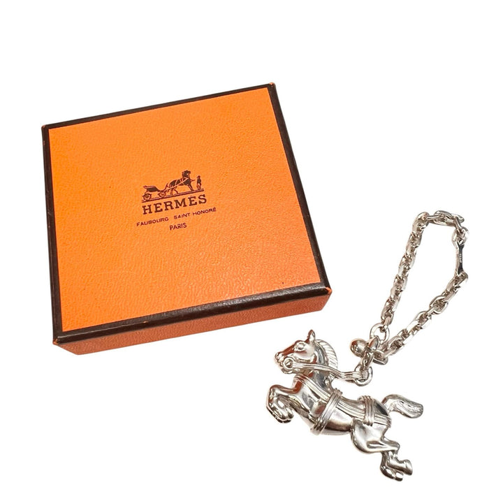Excellent HERMES Bag charm Shuval Horse Keychain Silver SV925 Women