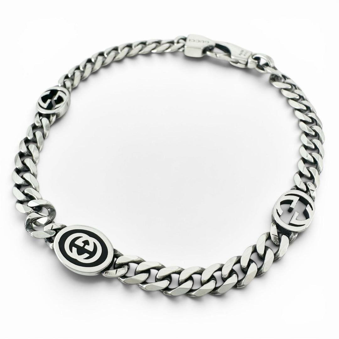 Great GUCCI bracelet Interlocking G Current product Chain Silver AG925 Women 17