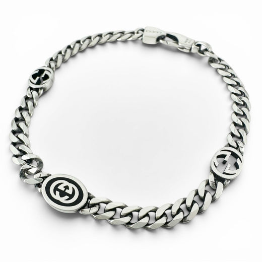 Great GUCCI bracelet Interlocking G Current product Chain Silver AG925 Women 17