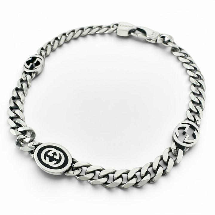 Great GUCCI bracelet Interlocking G Current product Chain Silver AG925 Women 17