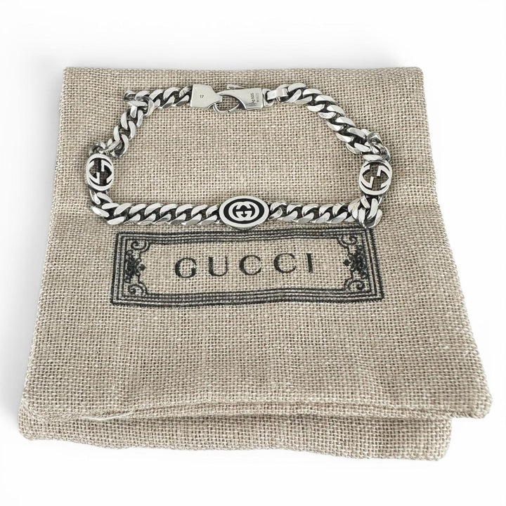 Great GUCCI bracelet Interlocking G Current product Chain Silver AG925 Women 17