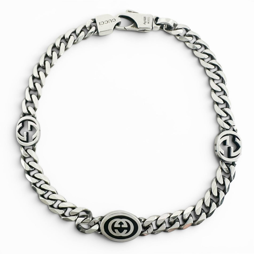 Great GUCCI bracelet Interlocking G Current product Chain Silver AG925 Women 17