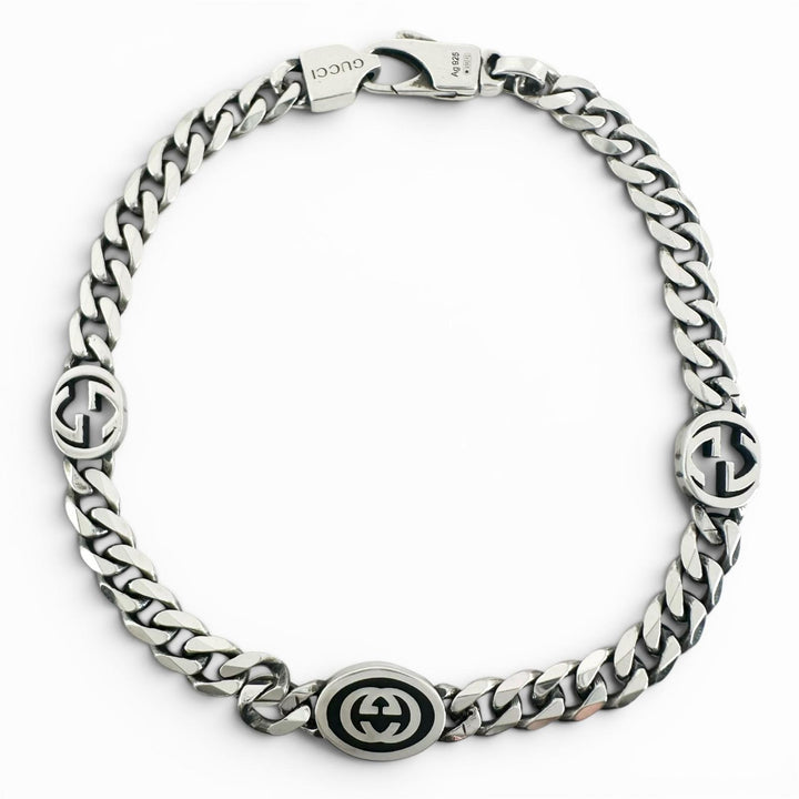 Great GUCCI bracelet Interlocking G Current product Chain Silver AG925 Women 17