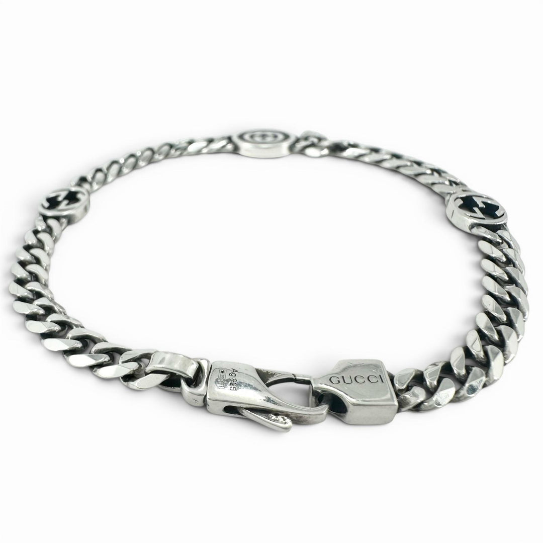 Great GUCCI bracelet Interlocking G Current product Chain Silver AG925 Women 17