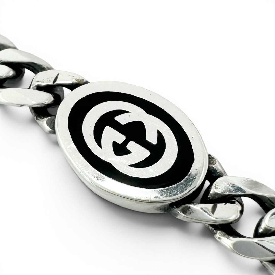 Great GUCCI bracelet Interlocking G Current product Chain Silver AG925 Women 17