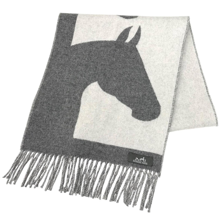 Great HERMES Scarf love story With fringe gray cashmere Women