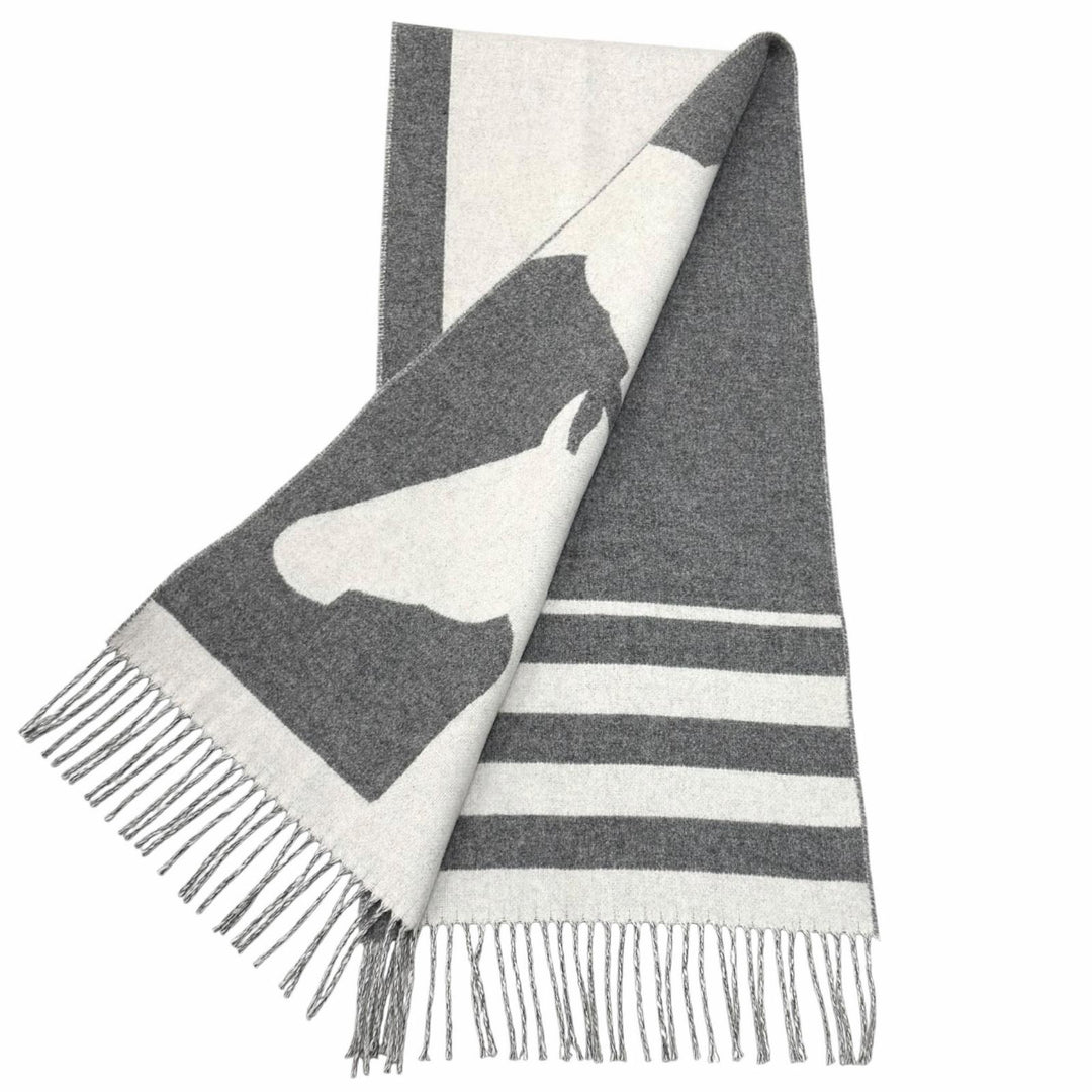 Great HERMES Scarf love story With fringe gray cashmere Women