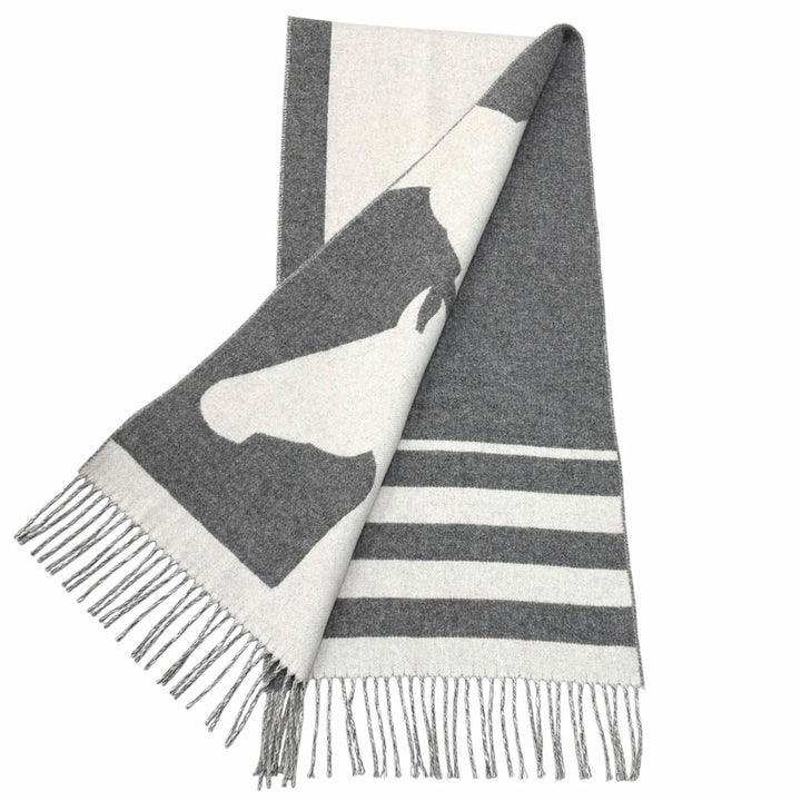 Great HERMES Scarf love story With fringe gray cashmere Women