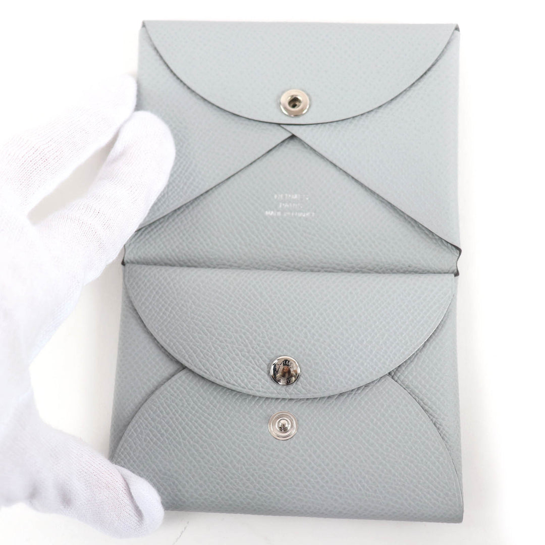 Excellent HERMES Coin case Calvi duo Serie Metal Epsom Leather Women