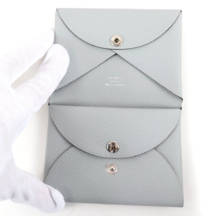 Excellent HERMES Coin case Calvi duo Serie Metal Epsom Leather Women