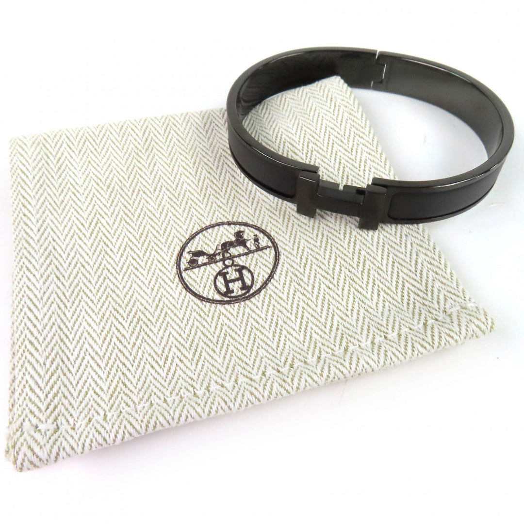 Excellent HERMES Bangle Enamel Bracelet Click HH So Black Current product black
