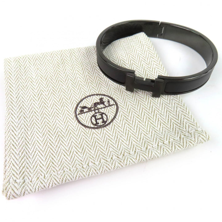 Excellent HERMES Bangle Enamel Bracelet Click HH So Black Current product black