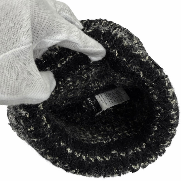 Great CHANEL Knit cap Mohair blend COCO Mark Black cashmere 2 06A P29588K00205