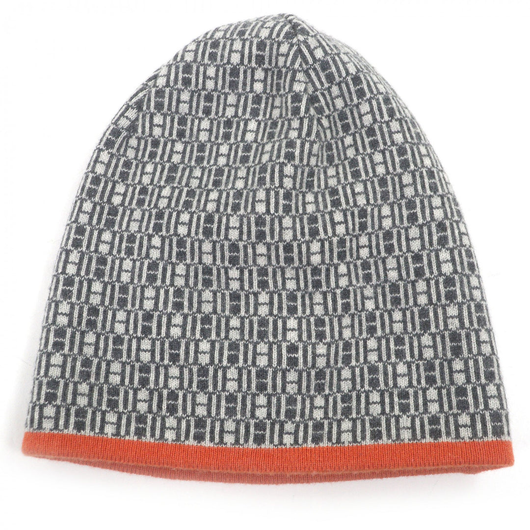 Great HERMES Knit cap Margiela-era H logo all-over beanie gray mens