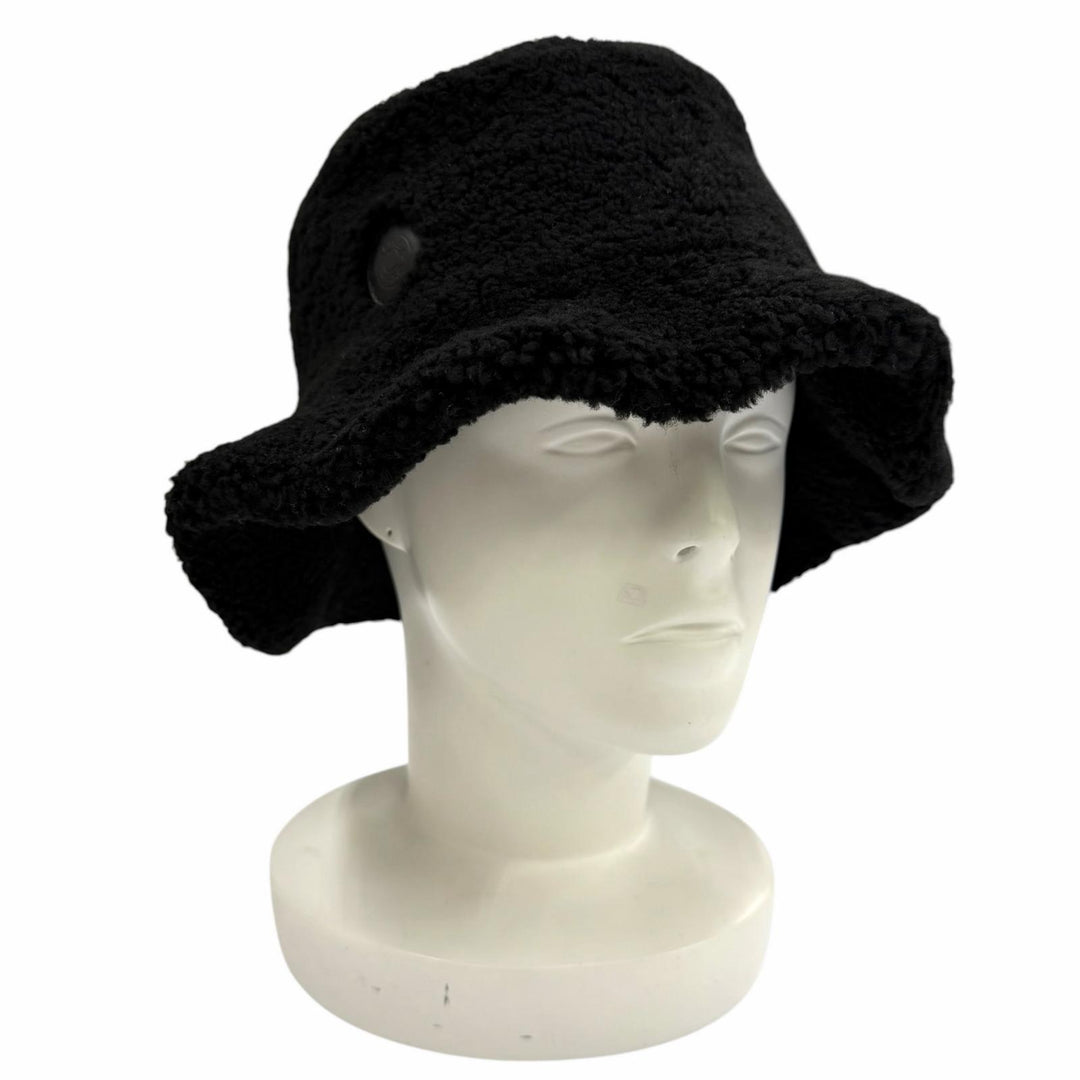 Great HERMES hat Fauve Mouton Biker Logo Bucket Hat black Sheep leather mens 58