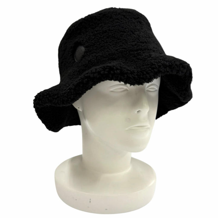 Great HERMES hat Fauve Mouton Biker Logo Bucket Hat black Sheep leather mens 58