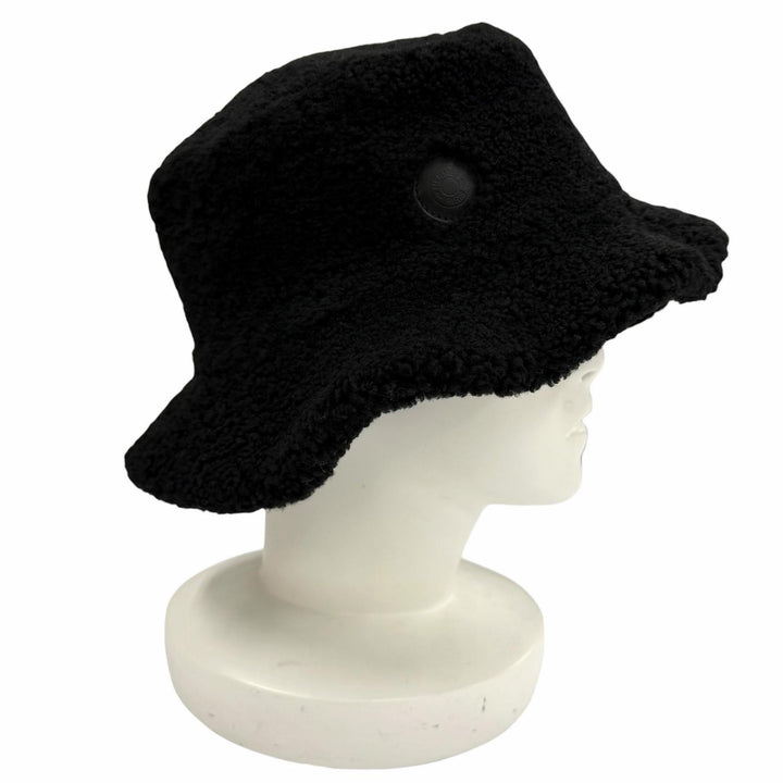 Great HERMES hat Fauve Mouton Biker Logo Bucket Hat black Sheep leather mens 58