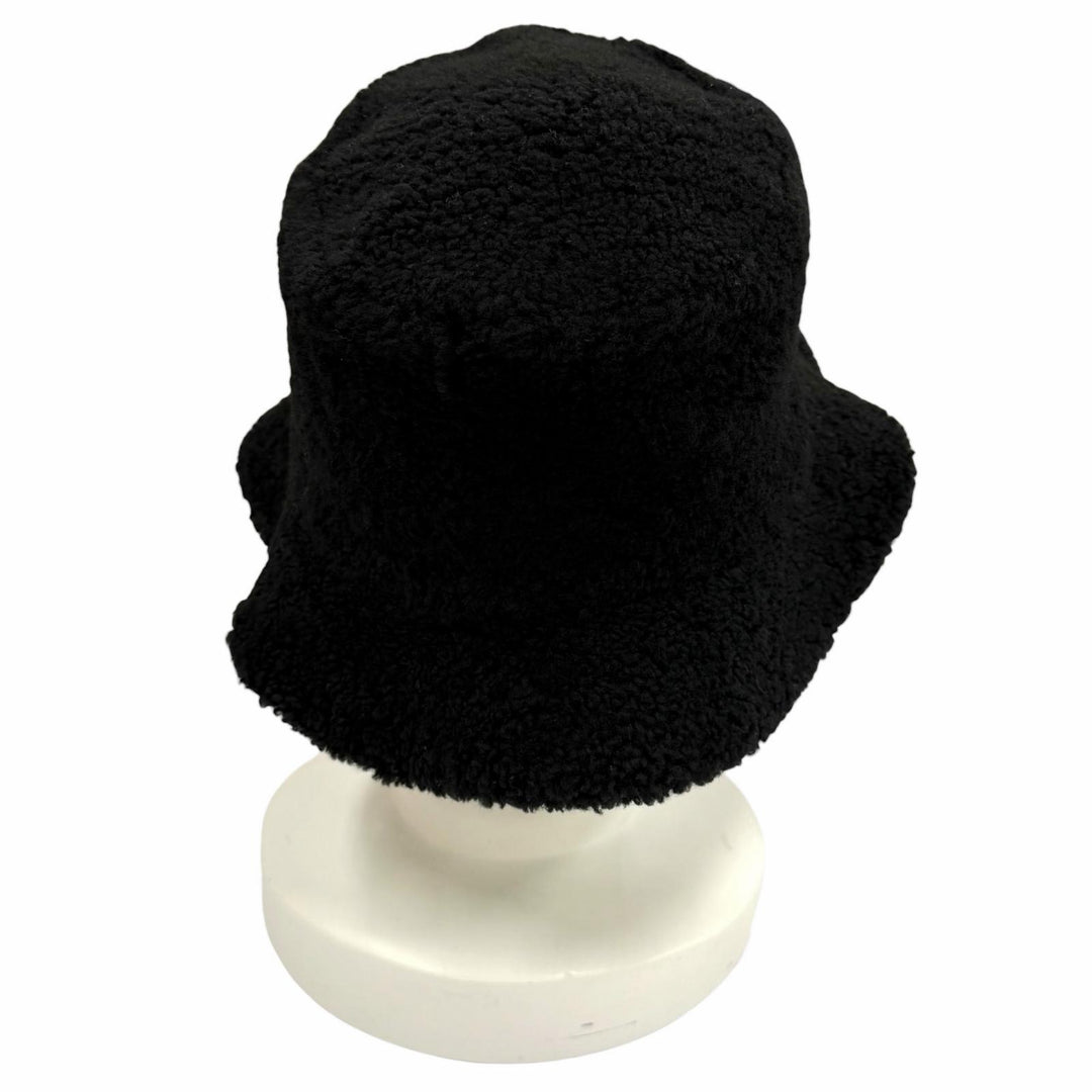 Great HERMES hat Fauve Mouton Biker Logo Bucket Hat black Sheep leather mens 58