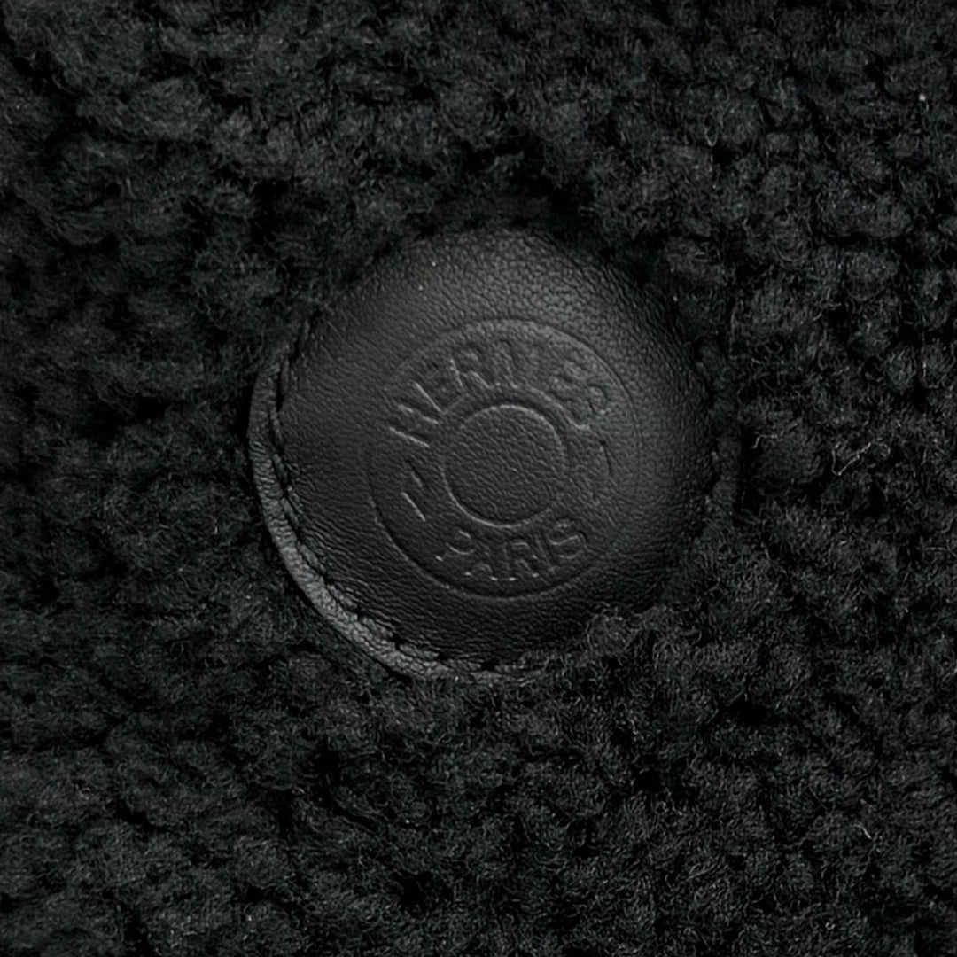Great HERMES hat Fauve Mouton Biker Logo Bucket Hat black Sheep leather mens 58