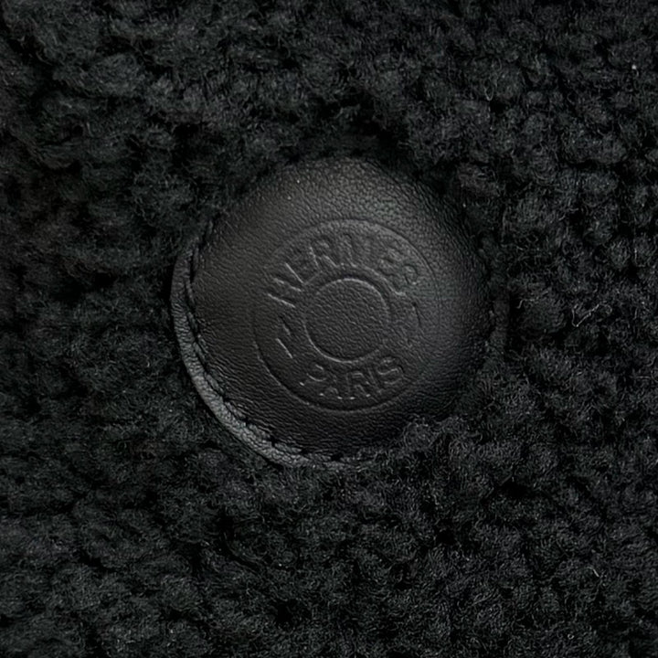 Great HERMES hat Fauve Mouton Biker Logo Bucket Hat black Sheep leather mens 58