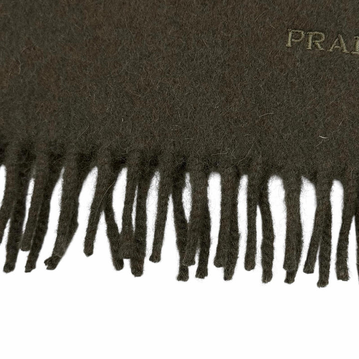 Great PRADA Scarf Plain fabric with embroidered logo and fringe. Dark brown wool