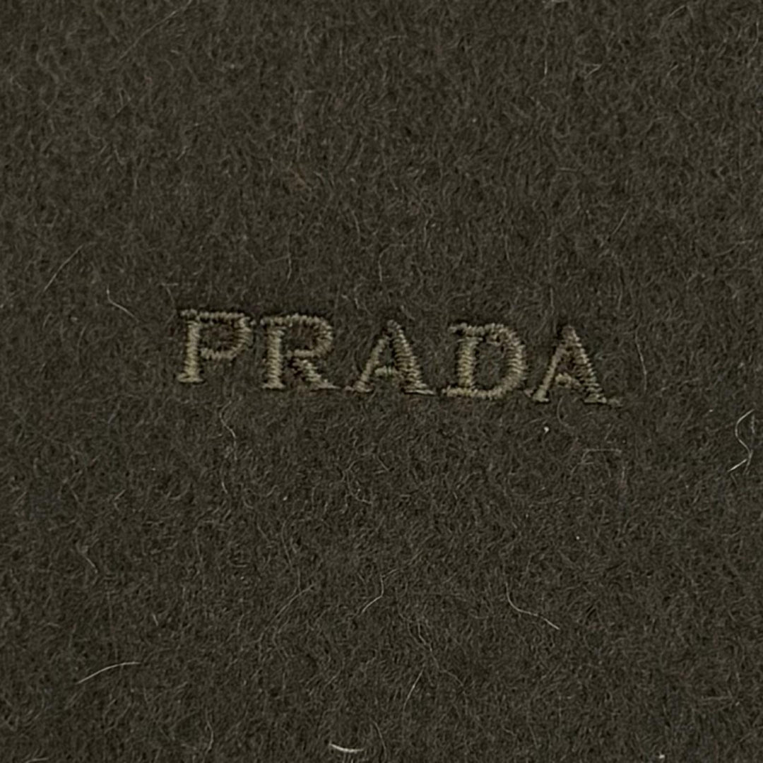Great PRADA Scarf Plain fabric with embroidered logo and fringe. Dark brown wool