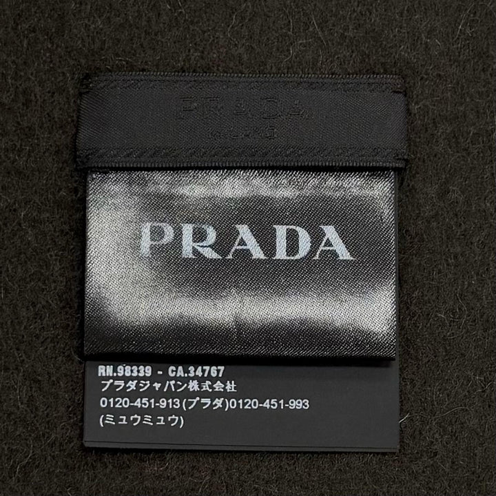 Great PRADA Scarf Plain fabric with embroidered logo and fringe. Dark brown wool