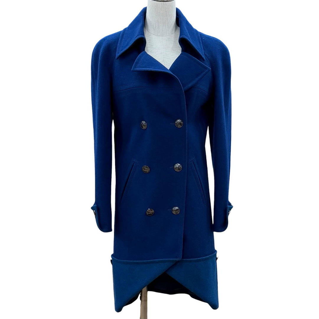 Excellent CHANEL coat blue wool Women 36 P46965
