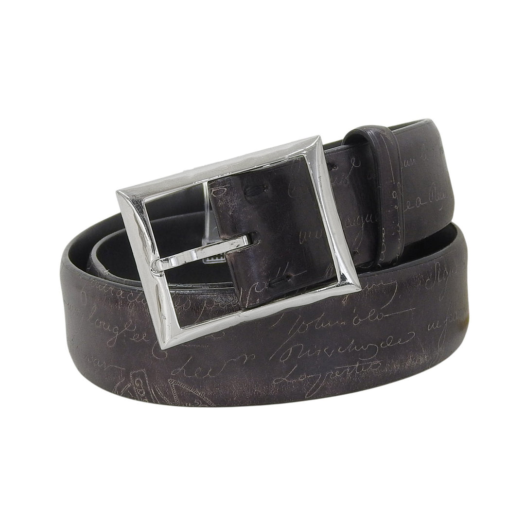 Very Good BERLUTI belt Pin buckle calligraphy black Patine leather mens
