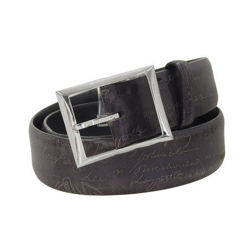 Very Good BERLUTI belt Pin buckle calligraphy black Patine leather mens